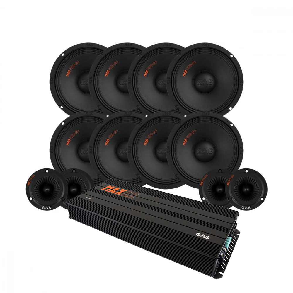 8-pak GAS MAD PM2-64 med PT1-254 SPL-pakke med forstærker, stor