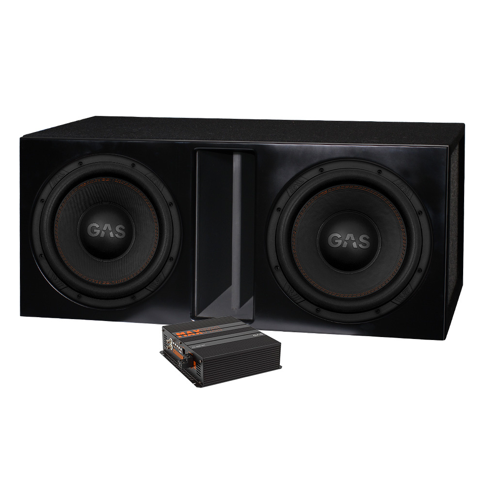 2-pak GAS MAX S1-12D1 i portet kasse med MAX PA1-3000.1DZ1, baspakke