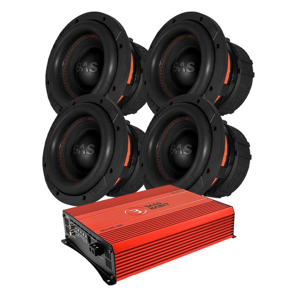 4-pak GAS MAX S1-8D1 & Bass Habit SPL ELITE 5100.1DF, baspakke