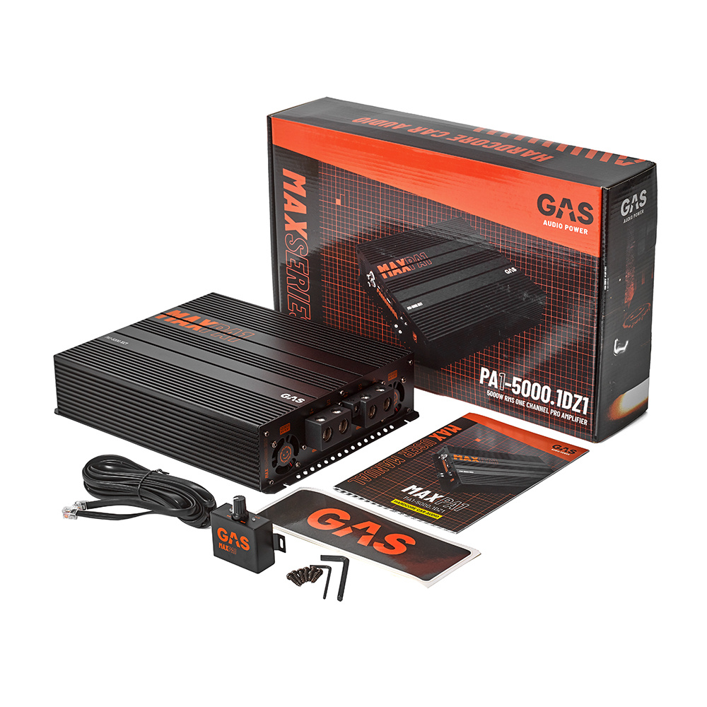 2-pak GAS MAX S2-12D1 i portet kasse med MAX PA1-5000.1DZ1, baspakke