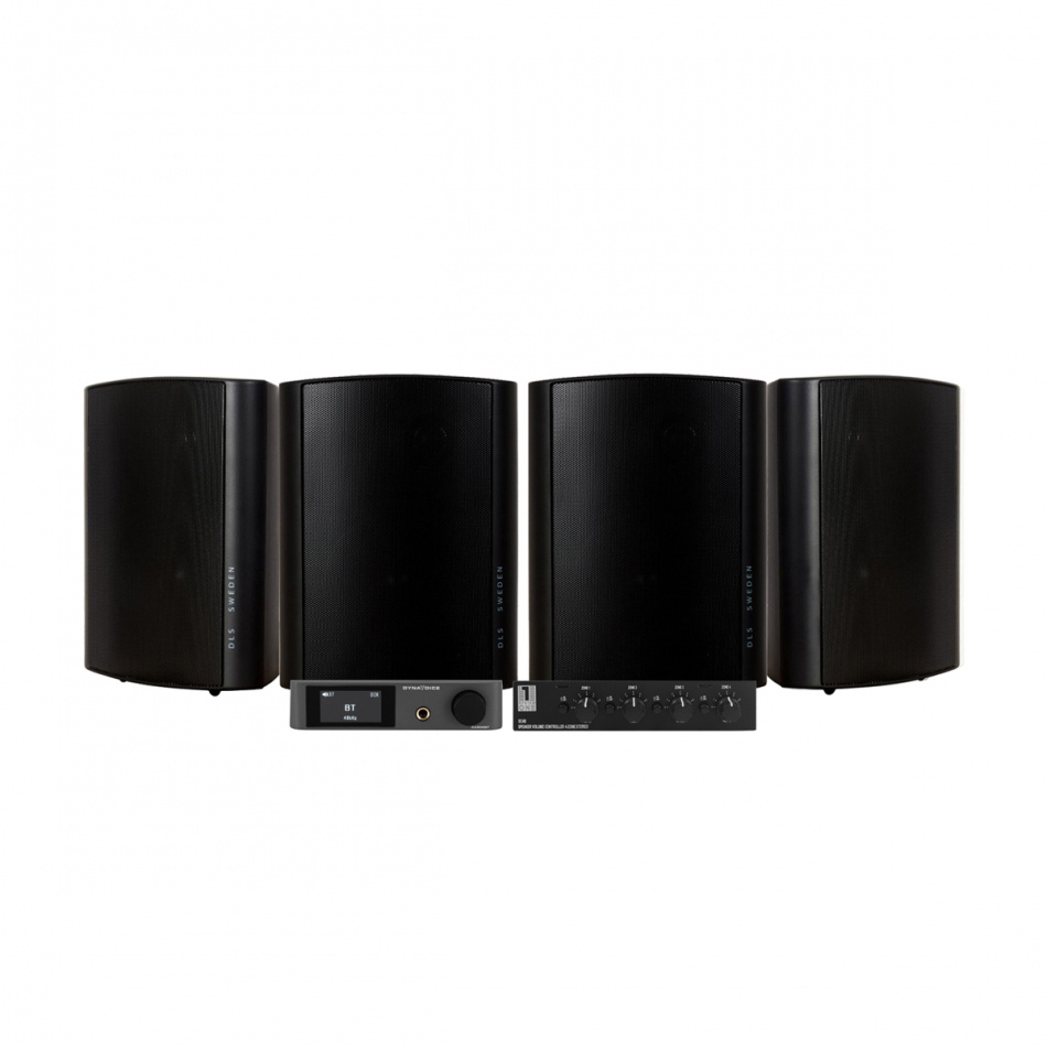 Dynavoice CA802BT med SC4B & 2 par DLS MB5i udendørshøjttalere, sort