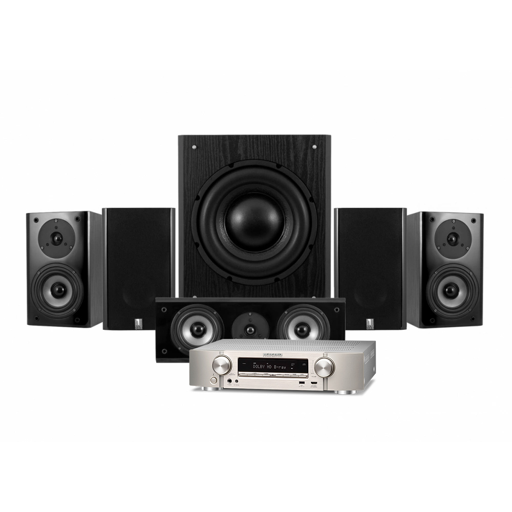 Marantz NR1510 & System One SB-15B hemmabiopaket 5.1, svart