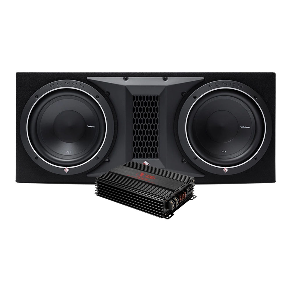 Rockford Fosgate P1-2X10 og Bass Habit RA2000W, baspakke