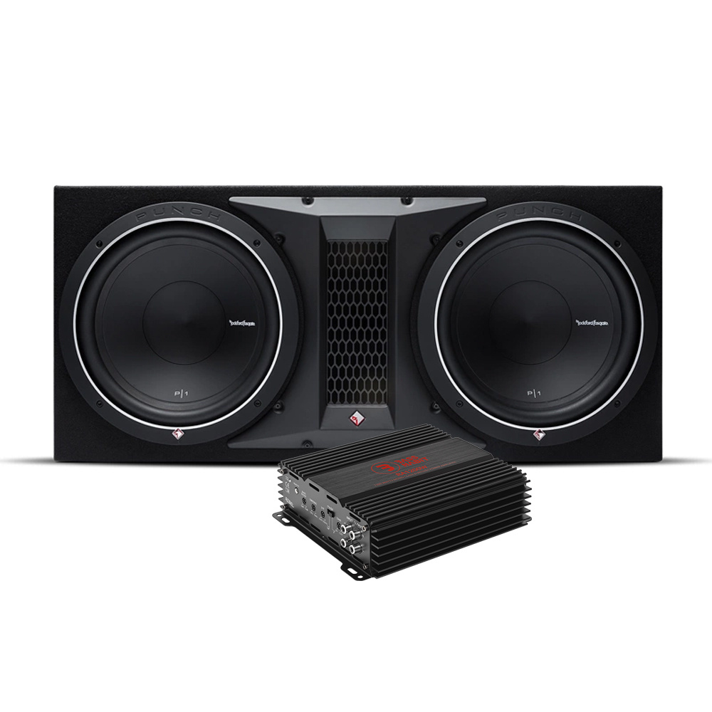 Rockford Fosgate P1-2x12 & Bass Habit Rebel RA1200W, baspakke
