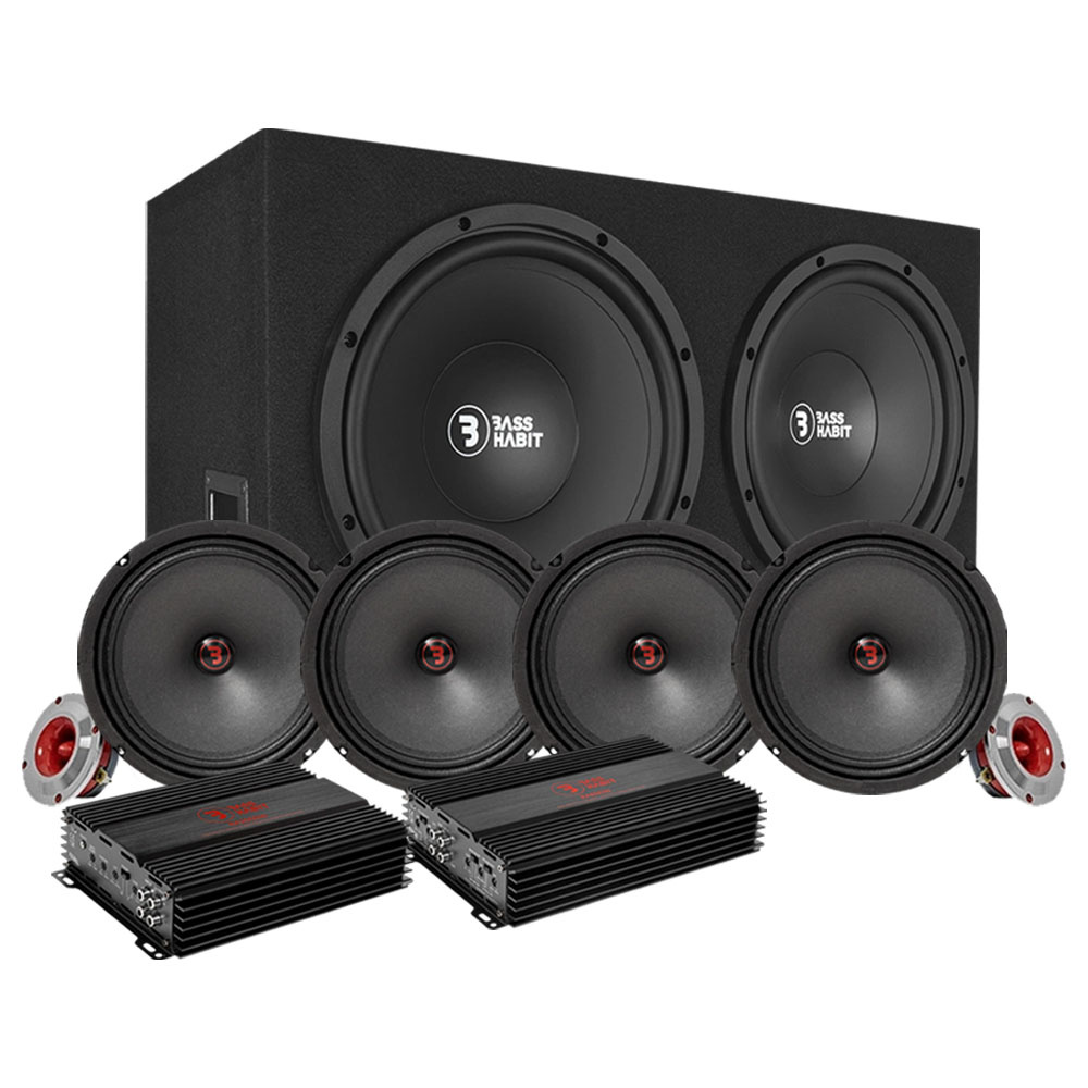 Bass Habit PL212 med SR200M, SPL helhedspakke med forstærker