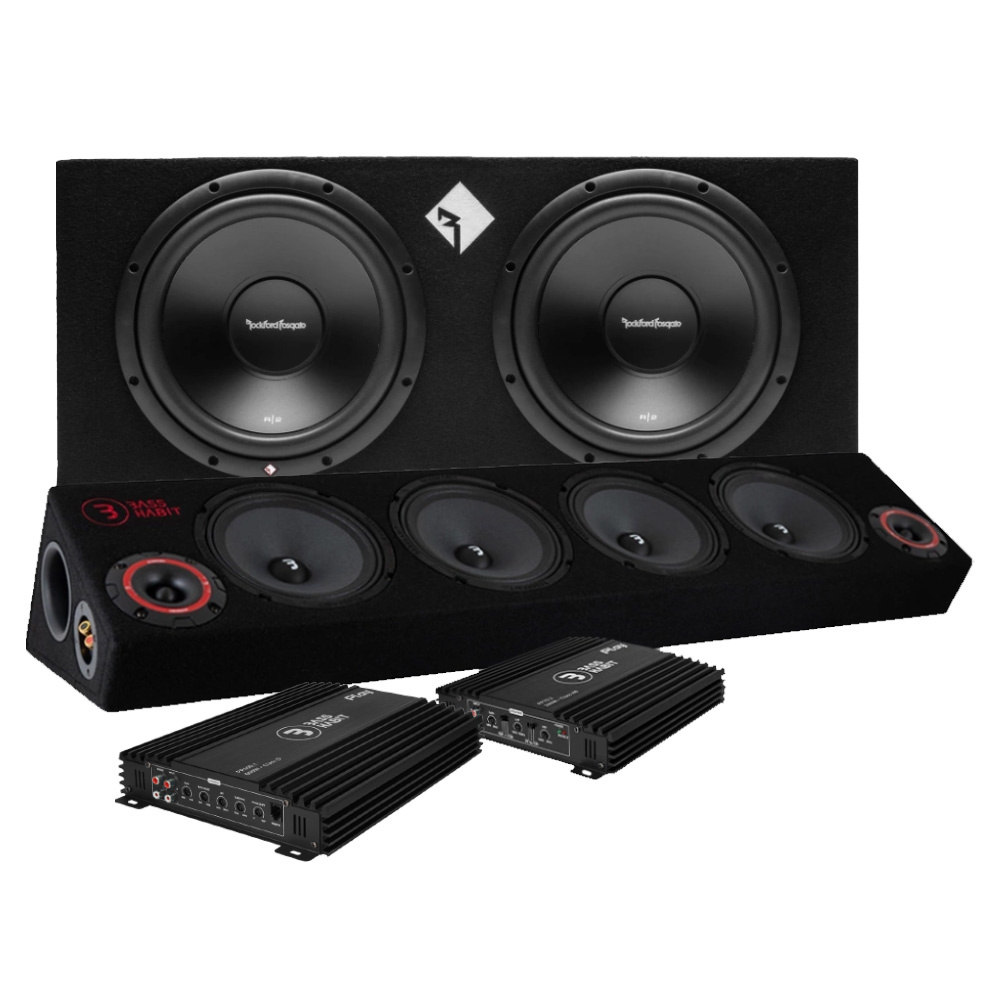 Rockford Fosgate R2-2X12 baspakke & Play SPL64 raggarplanka med sluttræd.