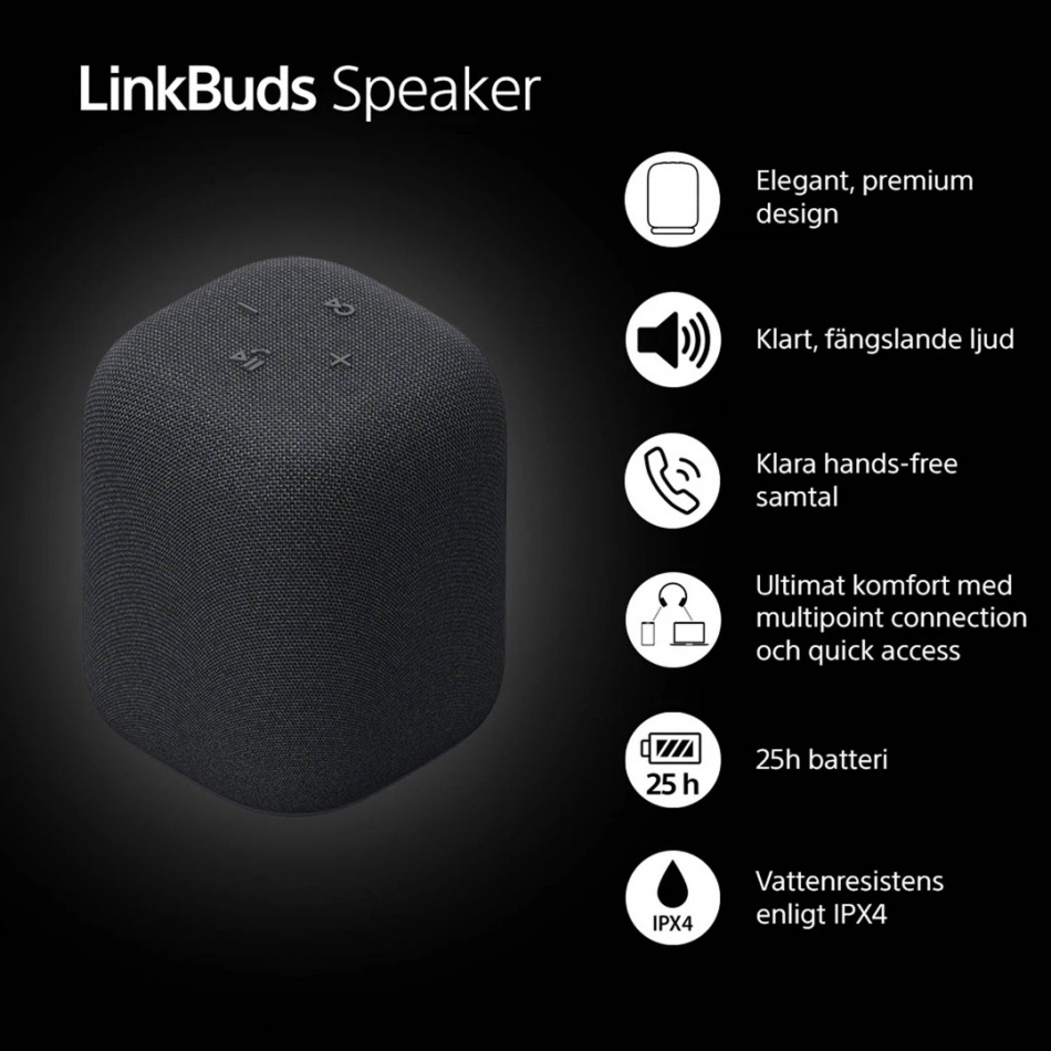 Sony LinkBuds Speaker trådløs bærbar højttaler med Bluetooth, sort